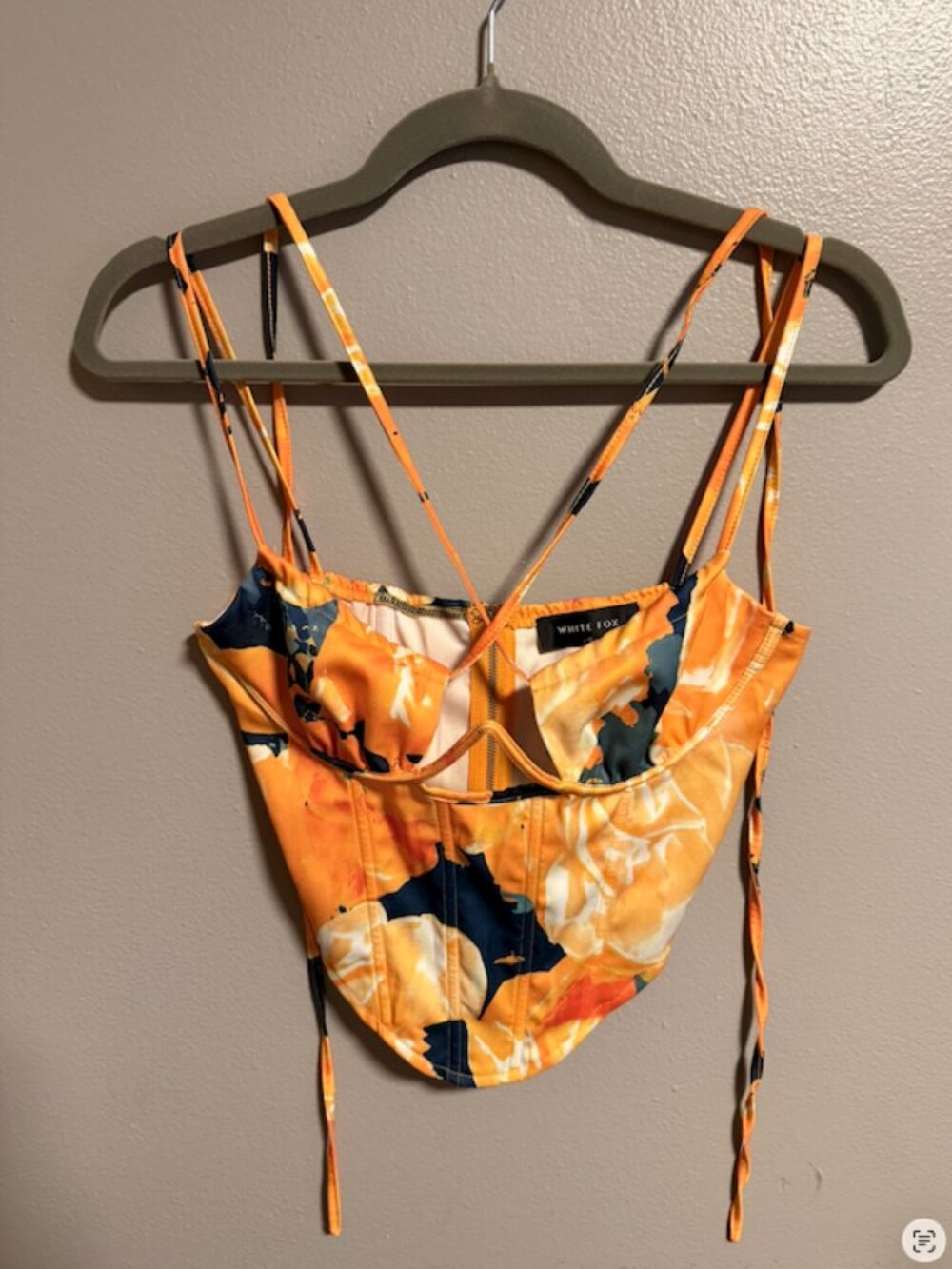 White Fox Boutique Orange & Navy Floral Bustier Top